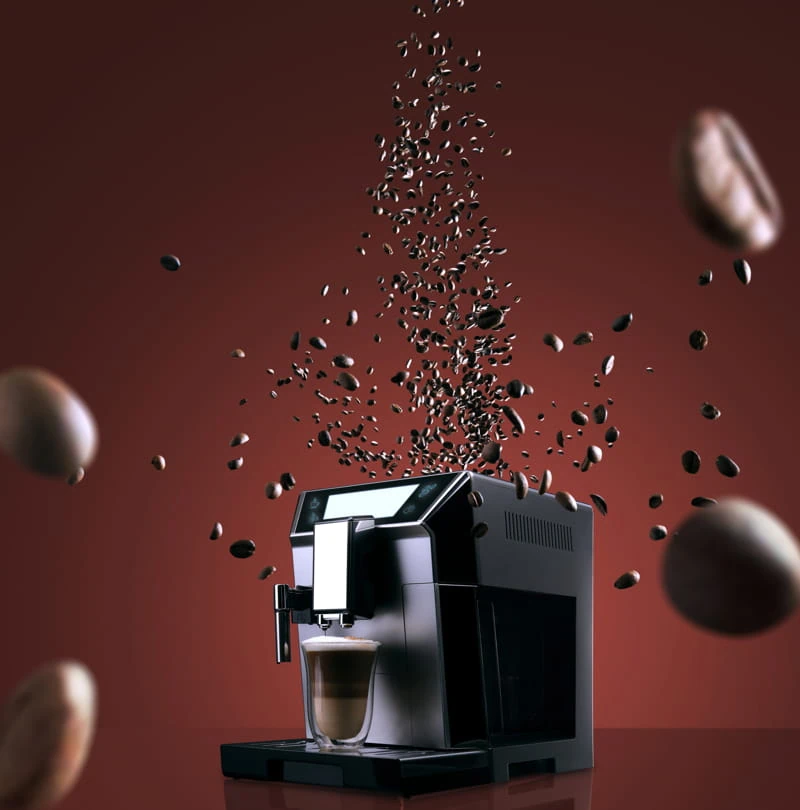 Coffee machine with flying coffee beans